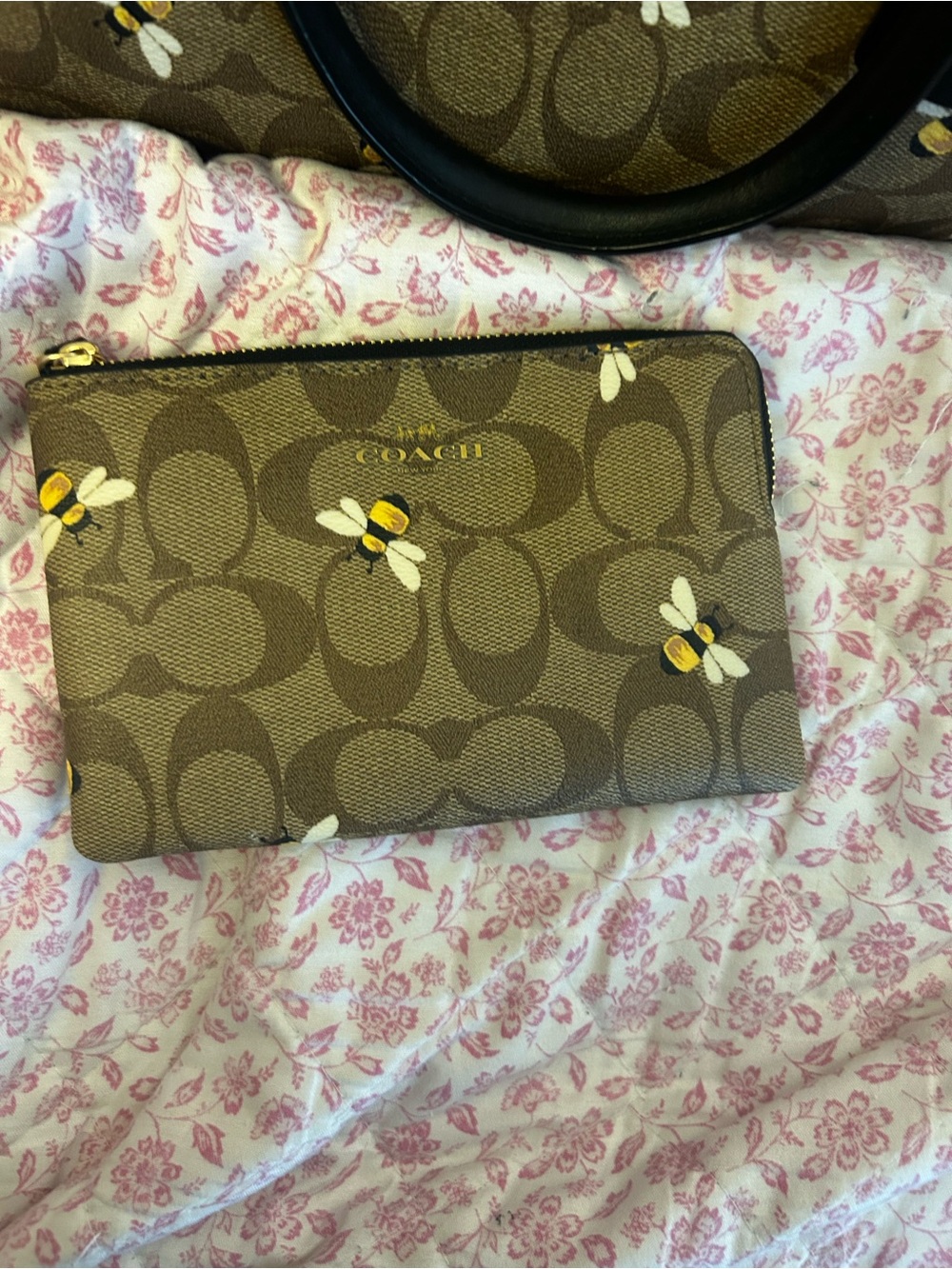 Coach Brown Signature Bee Zip Wristlet